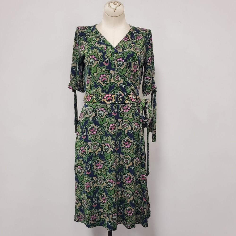 Vintage Lilly Pulitzer Womens V Neck 100% Silk Wrap Dress Size M Green Preppy